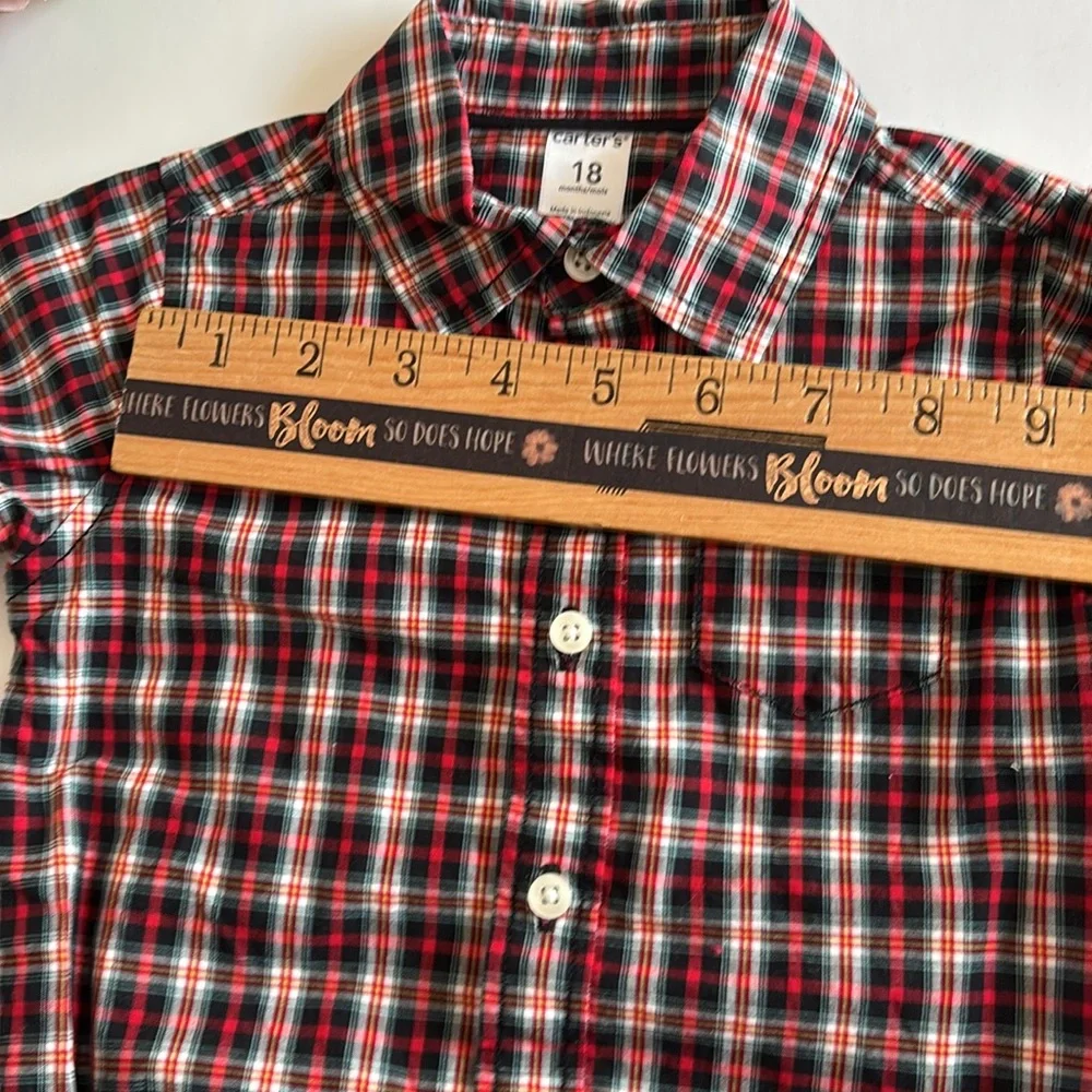Carter’s 18M Long Sleeve Button Down Shirt Bodysuit snap bottom 18M Christmas